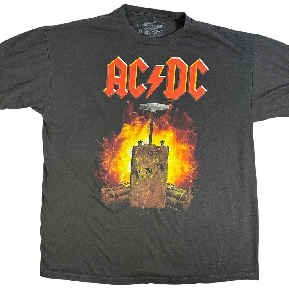 AC/DC Mens TNT Dynamite Fire Graphic T-Shirt Black XL Live Nation Rock Band Tee